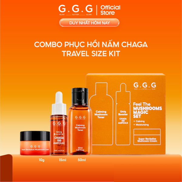 COMBO Chăm Da Từ Nấm Chagga Giúp Làm Dịu Cấp Ẩm Và Phục Hồi - GGG Feel the Mushroom Magic Set 3pcs