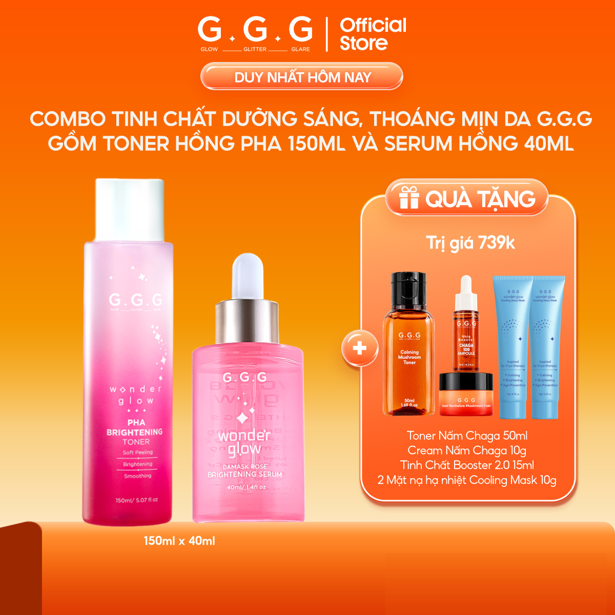 Combo 1 Toner PHA G.G.G 150ml + 1 Tinh Chất Dưỡng Sáng G.G.G 40ml
