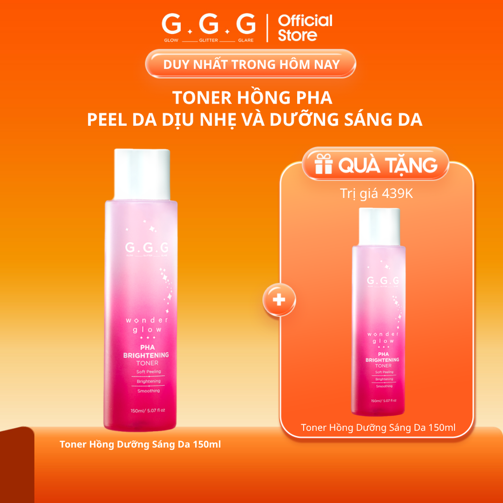 Toner PHA, Nước Cân Bằng Peel Da Dịu Nhẹ Dưỡng Sáng Da G.G.G Wonder Glow PHA Brightening Toner 150ml