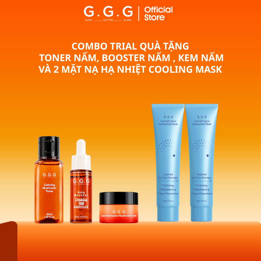 [HÀNG TẶNG KHÔNG BÁN] Combo Trial Toner Nấm, Booster CHAGA 2.0, Kem Nấm và 2 Mặt Nạ Hạ Nhiệt Cooling Mask