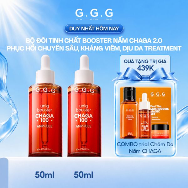Combo 2 Booster Nấm Chaga, Tinh Chất Ampoule Cấp Ẩm Sâu Làm Dịu & Phục Hồi Da Tức Thì G.G.G Uniq Booster Chaga 50ml