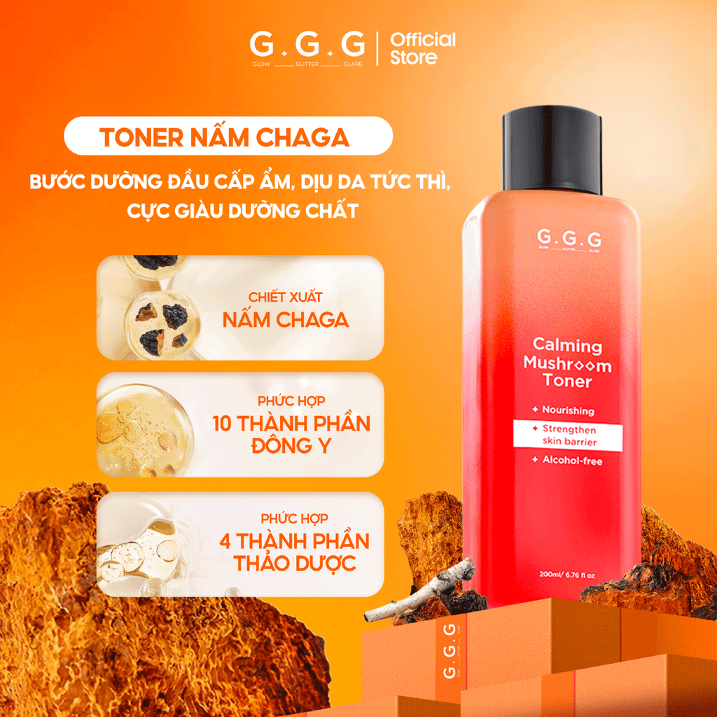 Toner Nấm Chaga Không Cồn Hỗ Trợ Cấp ẩm Dịu Da - G.G.G Calming Mushroom Toner 200ml