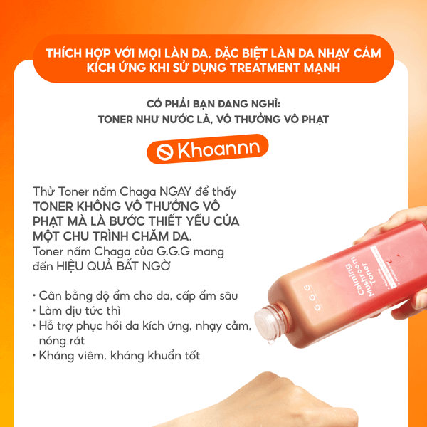 Toner Nấm Chaga Không Cồn Hỗ Trợ Cấp ẩm Dịu Da - G.G.G Calming Mushroom Toner 200ml