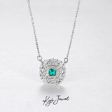  Bộ trang sức bạc kiểu dáng tròn đính đá cz xanh ngọc Halo Emerald 