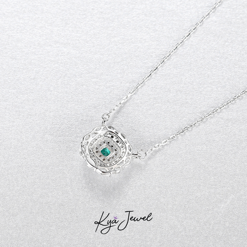  Bộ trang sức bạc kiểu dáng tròn đính đá cz xanh ngọc Halo Emerald 