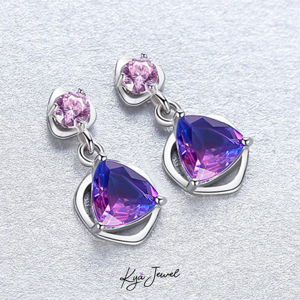  Bộ trang sức bạc đá tam giác màu tím sang trọng 