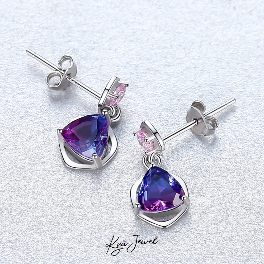  Bộ trang sức bạc đá tam giác màu tím sang trọng 