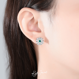 Bộ trang sức bạc kiểu dáng tròn đính đá cz xanh ngọc Halo Emerald 