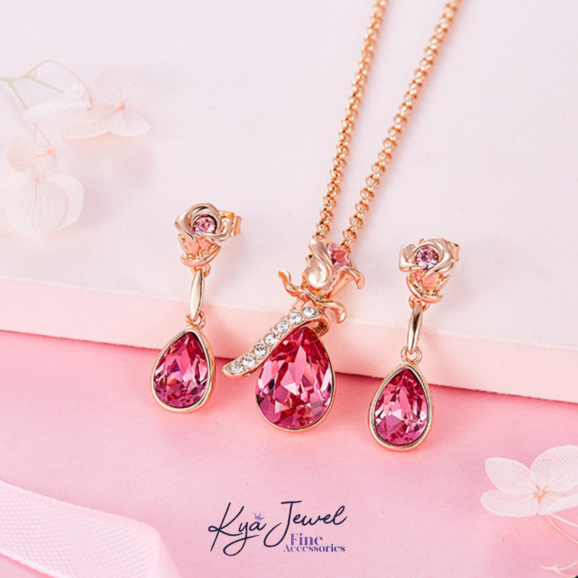  Khuyên tai nữ Golden Rose Swarovski cao cấp 