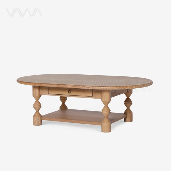 Bàn trà sofa gỗ chân tiện Topia Oval