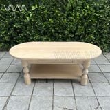  Bàn trà sofa gỗ chân tiện Topia Oval – Bàn sofa Indochine, tân cổ điển, thô mộc tinh tế 