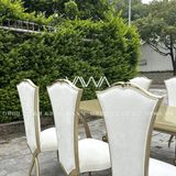  Bộ bàn ghế ăn Tân Cổ Điển - Bộ bàn ghế ăn gỗ chân chéo tựa lưng cao 