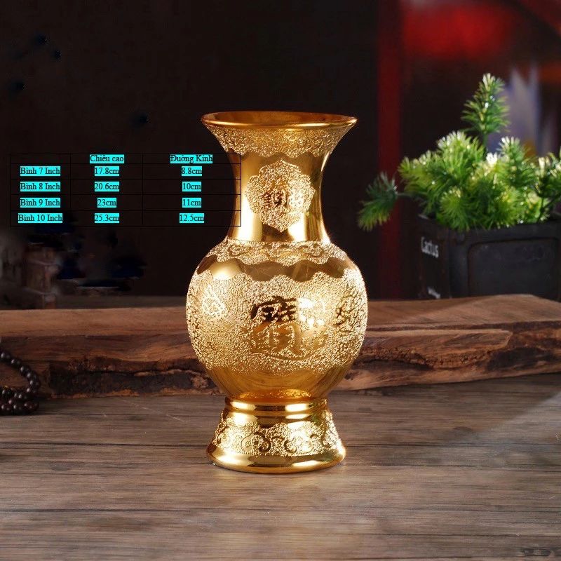 Bình hoa thờ cúng, bình hoa đặt bàn thờ gốm sứ kim sa vàng -Cao cấp