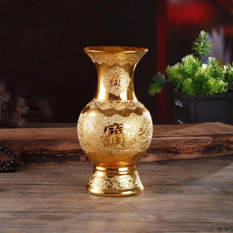 Bình hoa thờ cúng, bình hoa đặt bàn thờ gốm sứ kim sa vàng -Cao cấp