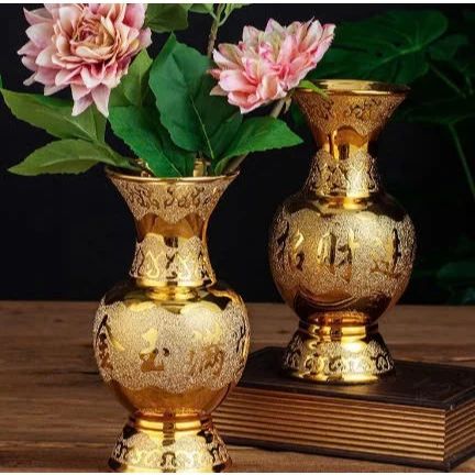 Bình hoa thờ cúng, bình hoa đặt bàn thờ gốm sứ kim sa vàng -Cao cấp