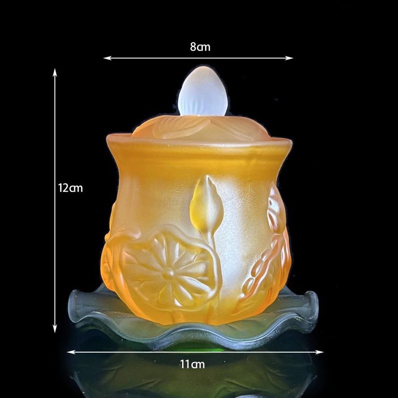 Ly nước thờ lưu ly sen vàng, chung nước đặt bàn thờ - Lưu ly cao cấp