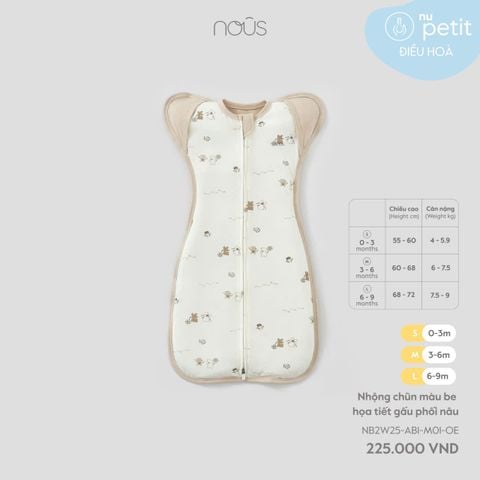 Nhộng chũn màu be hoạ tiết gấu phối nâu Nous Petit