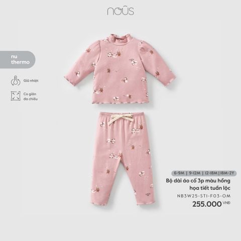 Bộ dài áo cổ 3p màu hồng họa tiết tuần lộc Nous Thermo