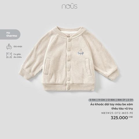 Áo khoác dài tay màu be xám thêu tàu vũ trụ Nous Thermo