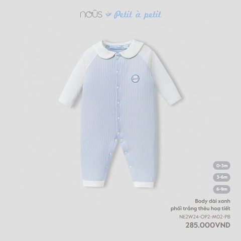 Body dài xanh phối trắng thêu họa tiết Nous Petit à petit ( Cổ trắng )