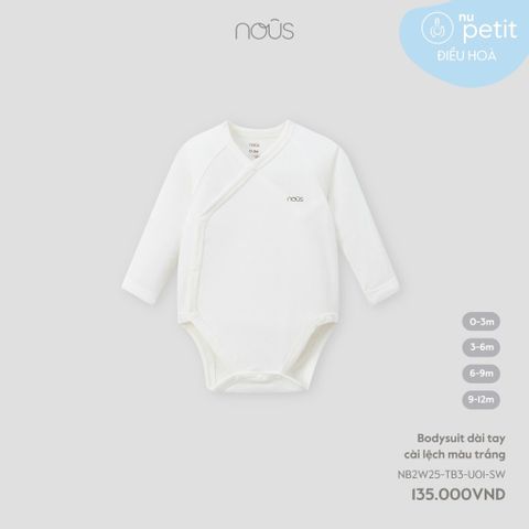 Bodysuit dài tay cài lệch màu trắng Nous Petit