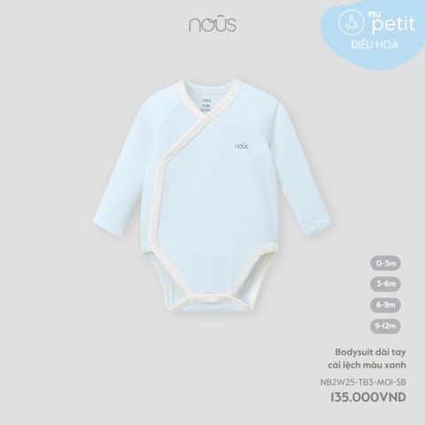 Bodysuit dài tay cài lệch màu xanh Nous Petit