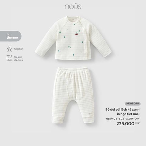 Bộ dài cài lệch kẻ xanh in họa tiết noel NB Nous Thermo ( ô tô )