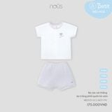 Bộ cộc cài thẳng áo trắng phối quần kẻ xám Nous Petit