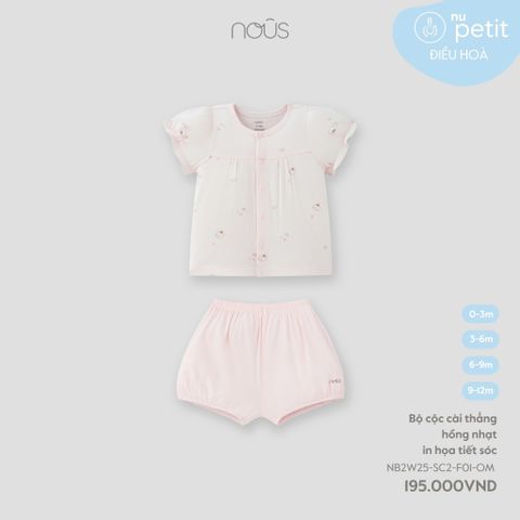 Bộ cộc cài thẳng hồng nhạt in họa tiết sóc Nous Petit
