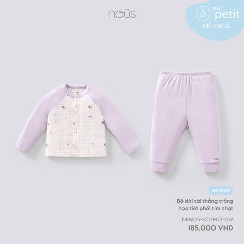 Bộ dài cài thẳng trắng họa tiết phối tím nhạt NB Nous Petit ( sóc caro )