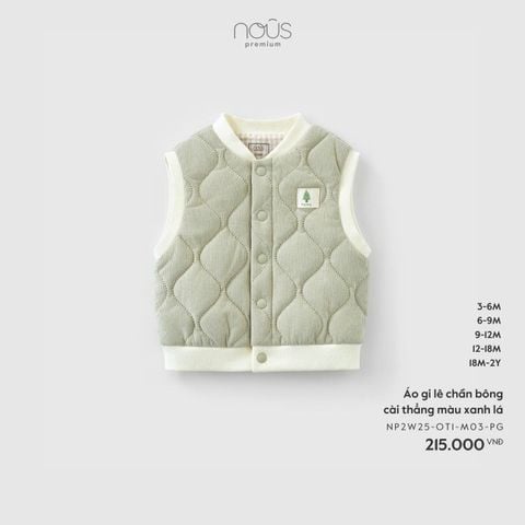 Áo gile chần bông cài thẳng màu xanh lá Nous Premium ( Cây thông )