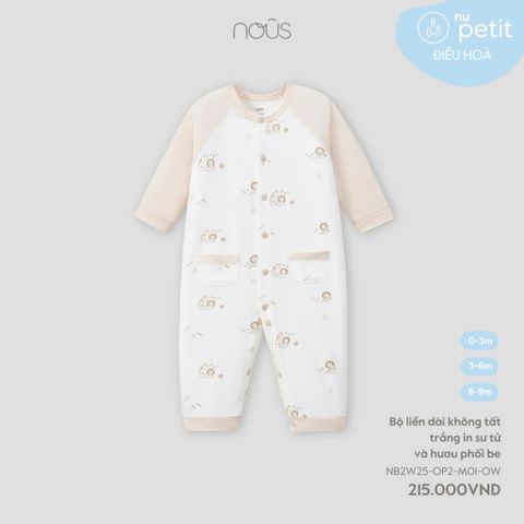 Body liền dài không tất trắng in sư tử và hươu phối be Nous Petit
