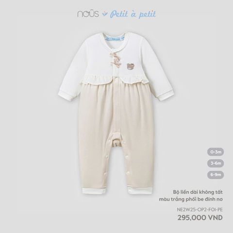 Body liền dài không tất màu trắng phối be đính nơ Nous Petit à petit ( Gấu )