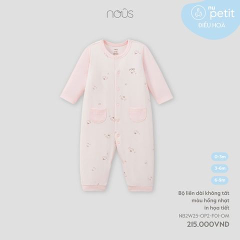 Body liền dài không tất màu hồng nhạt in họa tiết Nous Petit (Sóc)