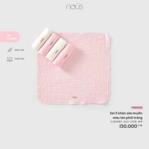 Set 5 khăn sữa muslin màu tím phối trắng Nous