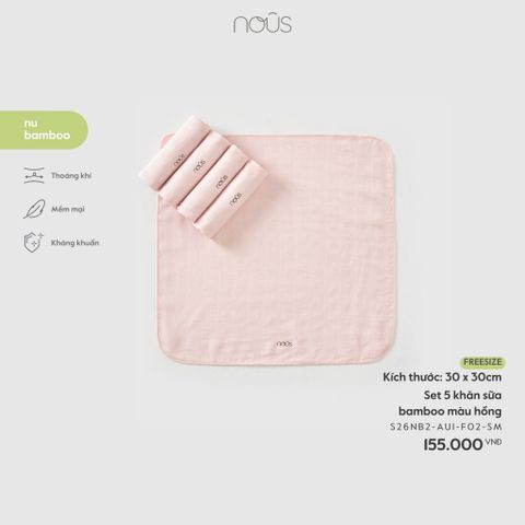 Set 5 khăn sữa bamboo màu hồng Nous s26