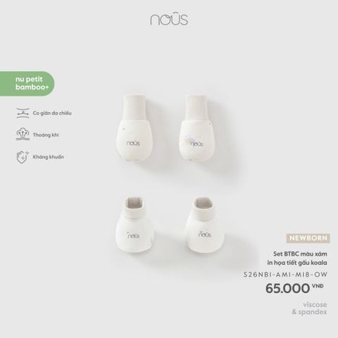 Set BTBC màu xám in hoạ tiết gấu Koala Nous Petit Bamboo+
