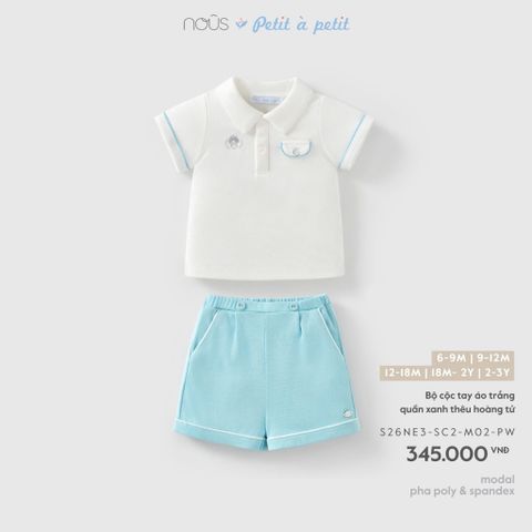 Bộ cộc tay áo trắng quần xanh thêu hoàng tử Nous Petit à petit ( Polo )
