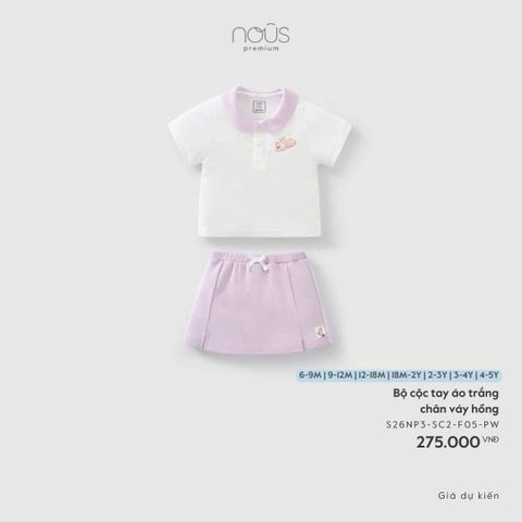 Bộ cộc tay áo trắng chân váy hồng Nous Premium ( tím )
