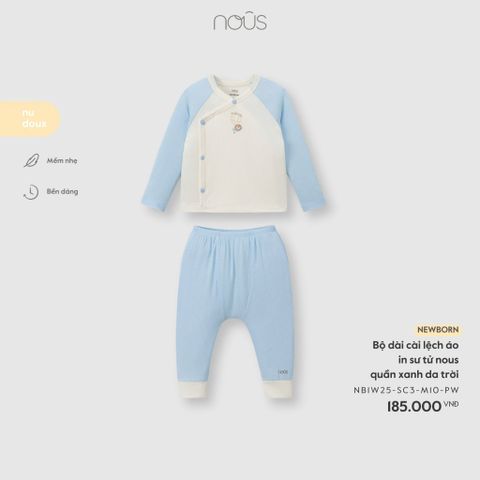 Bộ dài cài lệch áo in sư tử Nous quần xanh da trời Nous Doux