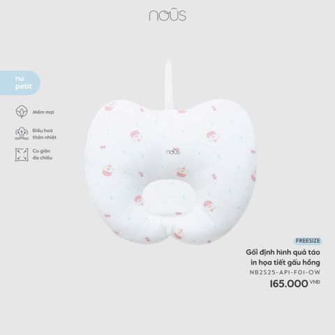 Gối định hình quả táo in hoạ tiết gấu hồng Nous