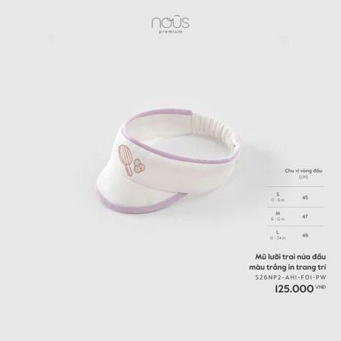 Mũ lưỡi trai nửa đầu màu trắng in trang trí Nous Premium ( Tím )