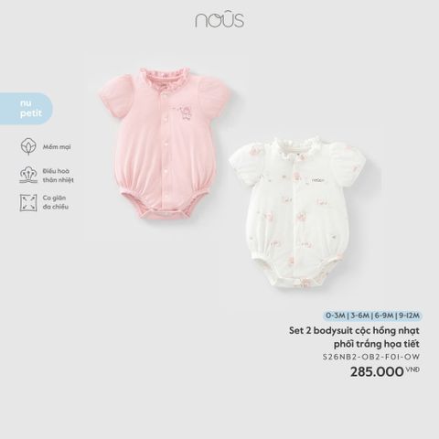Set 2 bodysuit cộc hồng nhạt phối trắng hoạ tiết Nous Petit ( bà tiên )