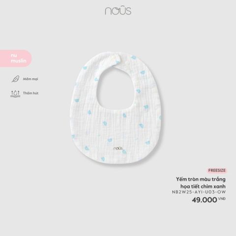 Yếm tròn trắng hoạ tiết chim xanh Nous Muslin