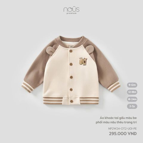 Áo khoác tai gấu màu be phối màu nâu thêu trang trí Nous Premium