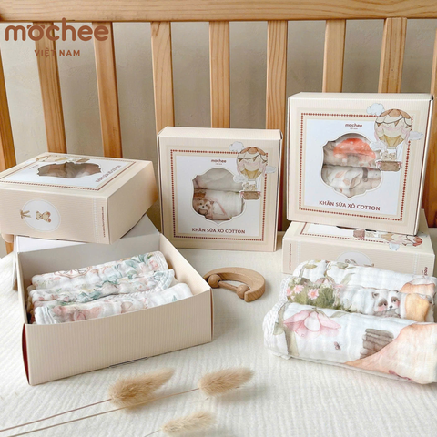 Set 3 Khăn sữa cotton 6 lớp mềm mại Mochee ( các mẫu )