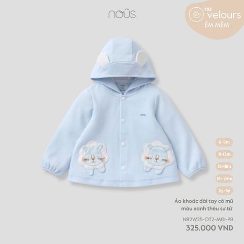 Áo khoác dài tay có mũ màu xanh thêu trang trí Nous Velour