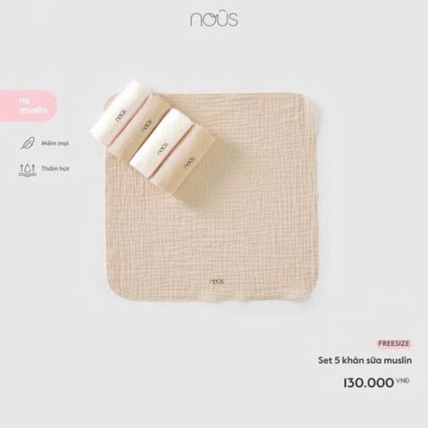 Set 5 khăn sữa Muslin màu be nâu phối trắng Nous