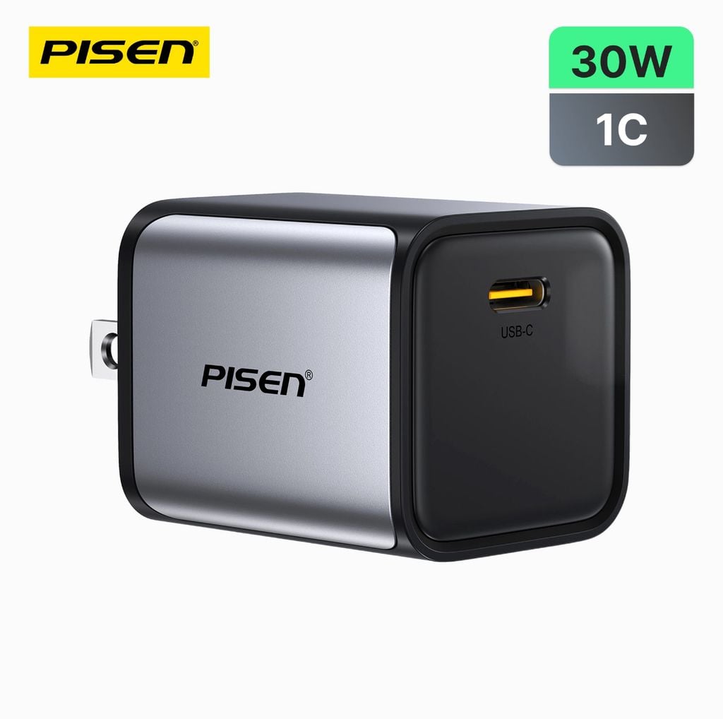 Sạc PISEN BOLT Lite 30W USB-C GaNUltra CC1000 Fast Charger (US) model TP-C62(Type-C)