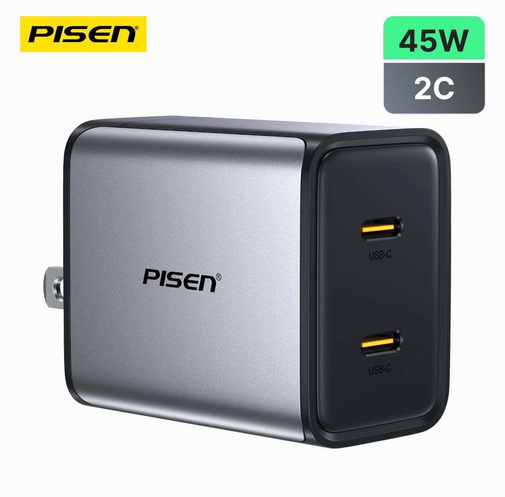 Sạc Pisen BOLT Utility 45W 2-Port GaN Fast Charger Cable Set(US) model TP-C65(Type-C)